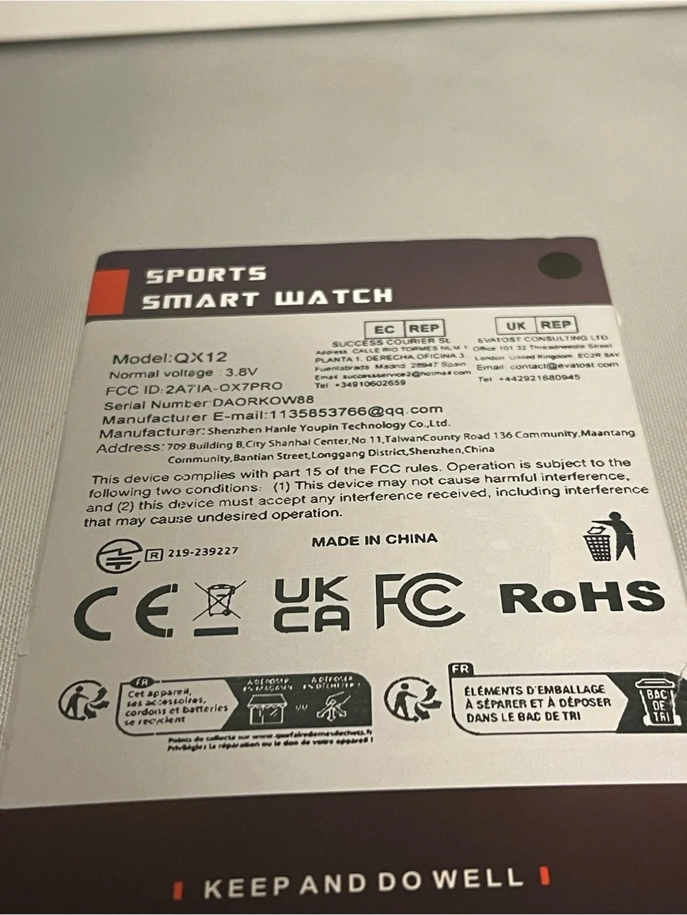 Sports Smart Watch QX12 with Black Band - Unbranded Build in Flashlight NIP